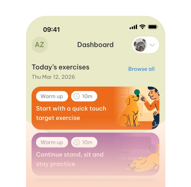 App dashboard showing today's personalized exercises.