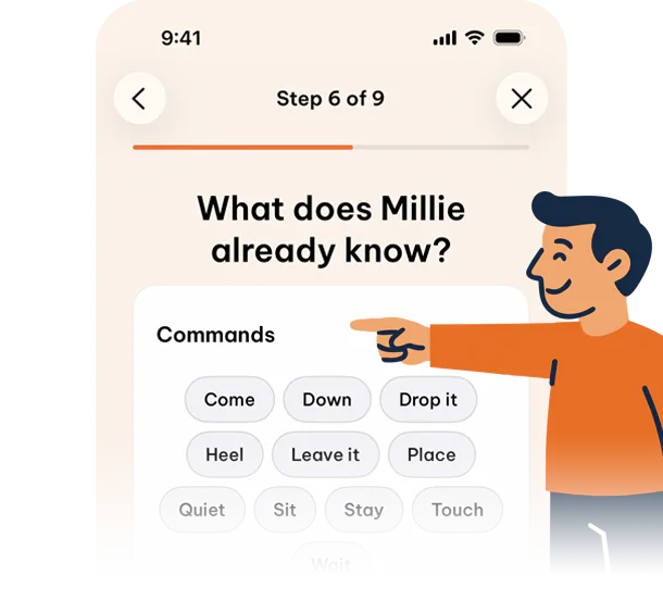 Onboarding step asking which commands Millie already knows.