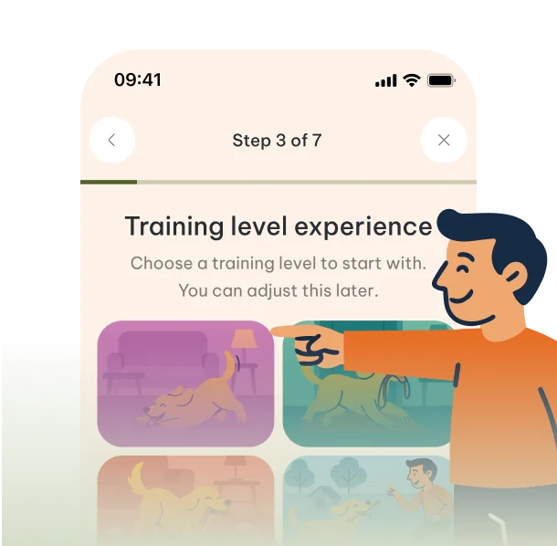 App screen asking about your dog's training level.